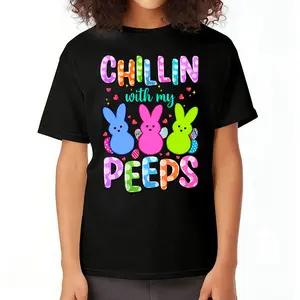 100% Cotton Chillin' With My Peeps T-Shirt for Youth Adults, Cute Easter Bunny Funny Peeps Pastel Blessed Easter Day T-Shirt, Funny Easter Gift