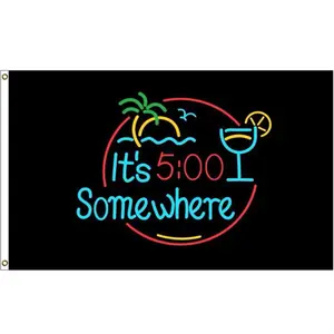It's 5 O'Clock Somewhere Flag Novelty Party Flag 3x5 ft 100% Polyester With Two Yellow Buttonholes