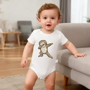 Dabbin' Sloth Funny Animal Design Baby Bodysuit, Funny Infant Newborn Clothes 100% Cotton Jumpsuits Baby Boys Girls Casual Rompers Baby Gift Baby Short Sleeves Onesie Clothes Letter Pattern Baby Outfit for Outdoor Indoor