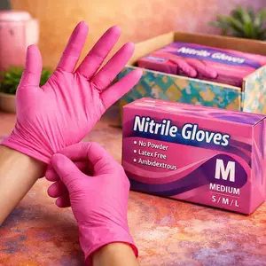 102/1000 Light Pink Nitrile Disposable Gloves, 4.62 Mil, Good Touch, Powder-Free - Latex-like Experience, Ideal for Painting, Hair Styling, Handicraft Making, Playing with Pets, Dishwashing, Daily House Cleaning, Practical for Life, Light pink, Baby