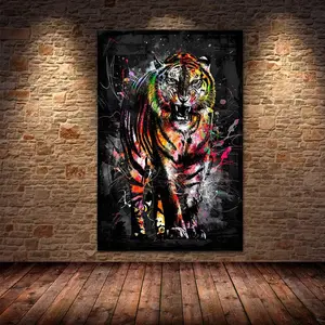 Framed Colorful Tiger Wall Art Decor Picture Modern Abstract Artwork Canvas Paintings Poster Portrait Print Wild Animal for Bedroom Kid's Living Room Kitchen Home Decorations SHJY-00470
