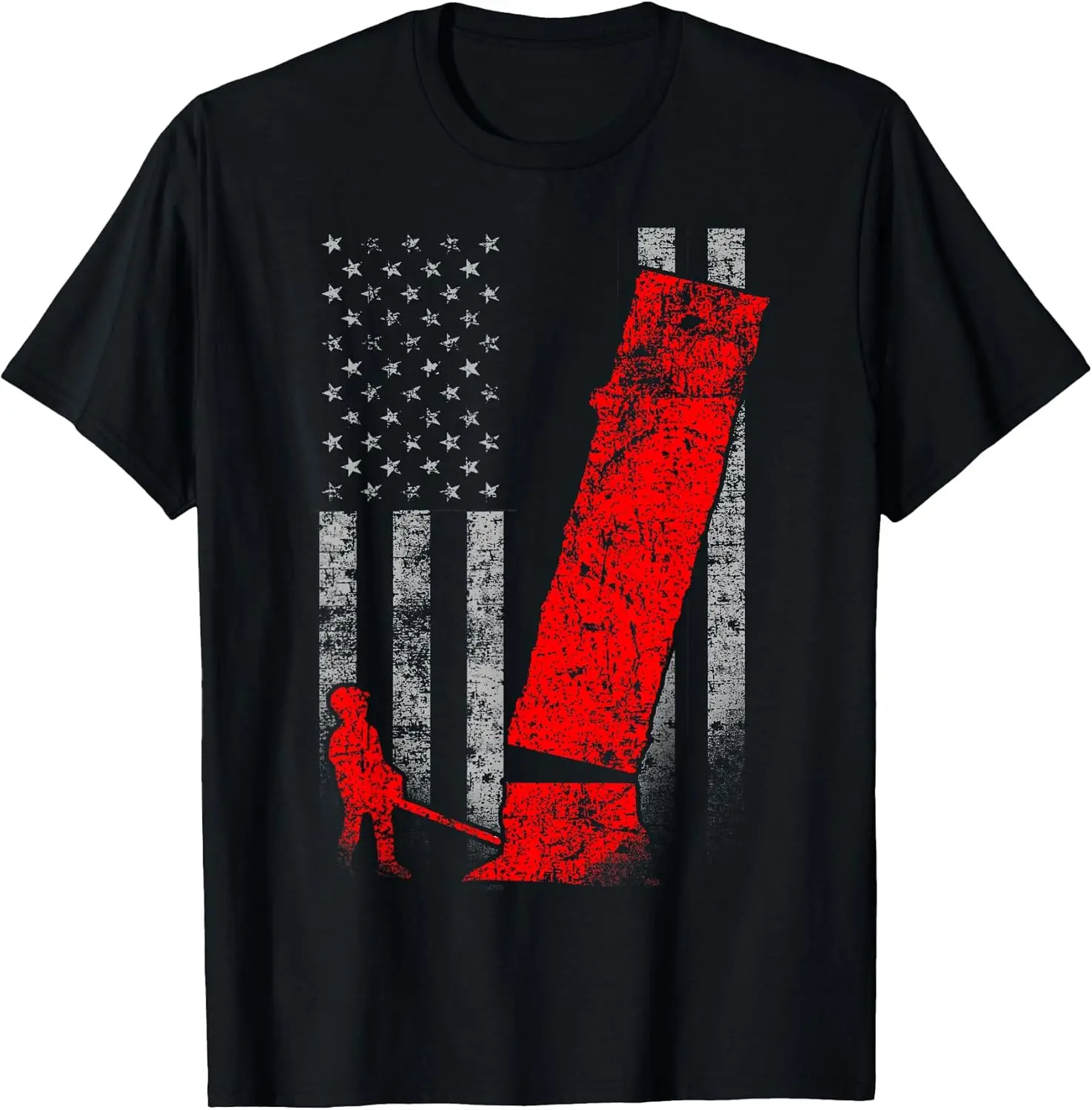 Women's Graphic T-Shirt, Vintage Distressed 100% Cotton Short Sleeve Top with American Flag Logger Print for Everyday Wear