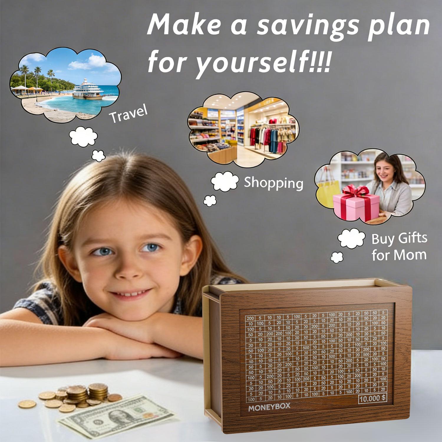 10,000 US dollars savings challenge box, self-disciplinemachine, DIY decoration box, equipped with various printed stickers, the best gift choice, Mother's Day gift budget savings machine, Children's Day gift