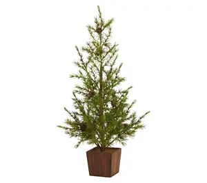 Nearly Natural 28-in Alpine Christmas Tree in Wood Planter