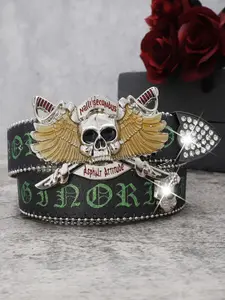 1pc Luxury Fashion Rhinestone Skull PU Leather Belt, Punk Rock Style for Men and Women, Perfect for Nightclubs and Daily Use
