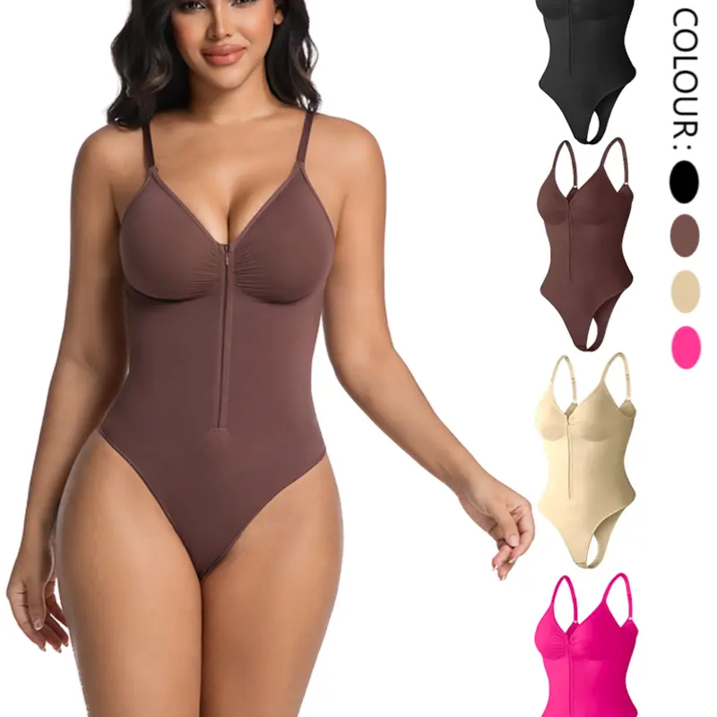 Women's Seamless Front Zipper Body Shaper Suit, Slimming Waist Control, All-Season Wear, Strapless Thong One-Piece Dress Bodysuit, Shapewear