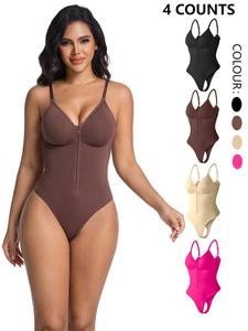 Women's Seamless Front Zipper Body Shaper Suit, Slimming Waist Control, All-Season Wear, Strapless Thong One-Piece Dress