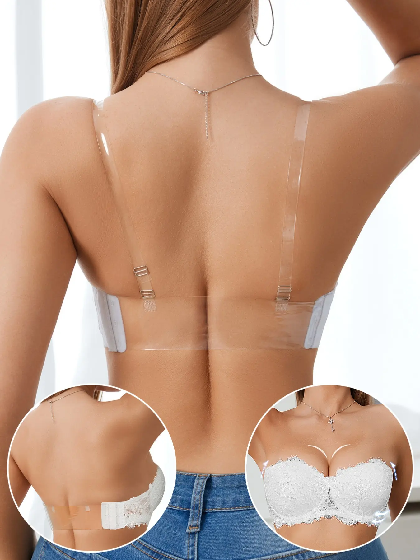 1/2pcs Women's Lace Push-Up Backless Bandeau, Strapless Underwire spportive Anti‑sagging Breathable Bra Multiway comfort Backless off-shoulder Dresses Dates Adjustable Wired Bra