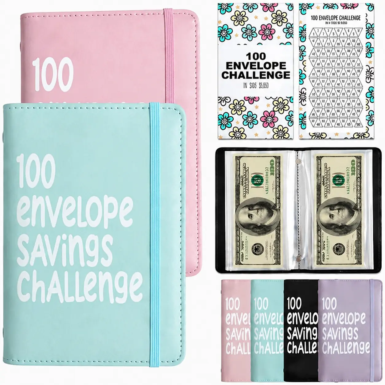 100 Envelope Savings Challenge Binder with Cash Envelopes & Cute Stickers, 2026 Money Saving Challenge Planner, Budget Binder Book for 100 Days to Save $5,050, Cash Stuffing Organizer, Financial Planner for Budgeting and Money Management