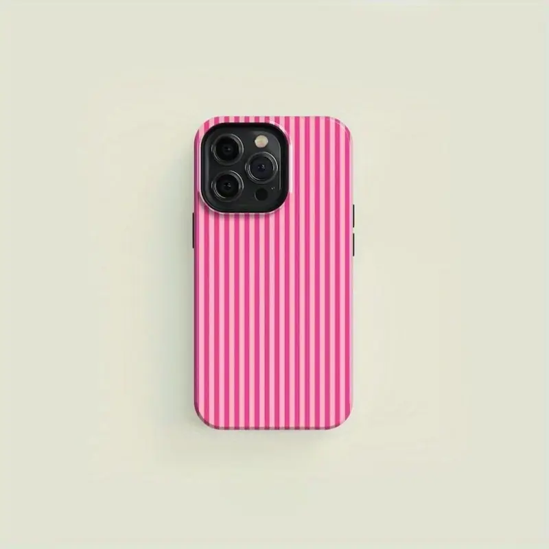 One pink striped dual-layer protective case, a sturdy and durable 2-in-1 protective case, compatible with iPhone 17/16/15/14/13/12/11 Pro Max/Plus/Pro, and Samsung Galaxy S25/S24/S23 Ultra series. Suitable for couples.