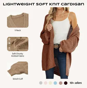 FMEYOA S~3XL Womens Long Sleeve Open Front Sweaters Plus Size Casual Kimono Lightweight Soft Knit Cardigan Outerwear Knitwear Birthday Gift