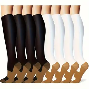 8 Pairs Graduated Compression Socks 20-30mmHg for Men & Women - Copper Infused, Knee High Circulation Boost for Nurses, Running, Cycling - Durable Polyester & Spandex Blend, Breathable Knit Fabric, Hand Wash Recommended