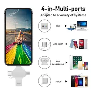 Quriov USB Flash Drive 4-in-1 OTG Memory Stick, Plug and Play External Storage Compatible with iPhone, iPad, Android Phones, PC & Phone Accessories