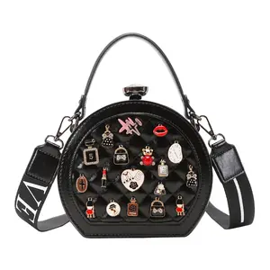 Vintage Charm Embellished Dome Crossbody Bag for Women – Quilted Mini Top Handle Purse with Detachable Strap