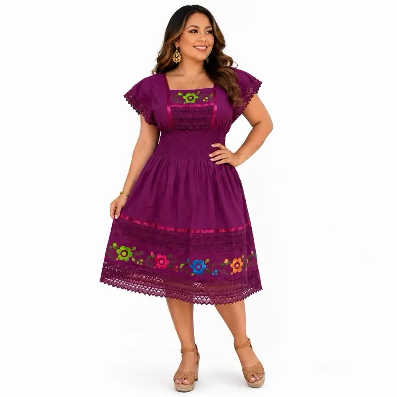 what are the mexican embroidered dresses called Mexican Dress Puebla with Solid Embroidery | For women Sizes S-3XL Black Solid (Size: Small)