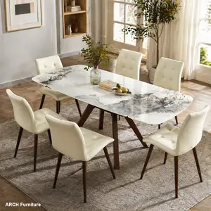 ARCH 1+6 Retractable Rectangular Imitation Sintered Stone Top Compact Convertible Expandable Dining Table, 55.12-78.74in, 6-Seat, Heat-Resistant, Scratch-Proof, Heavy-Duty Carbon Solid Wood Base, Easy Install, for Home Kitchen, Compact Dining Tables, Conv