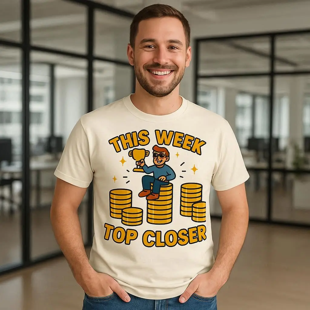 Top Closer Award Tee, Funny Motivational Shirt, Unisex Heavy Cotton Tee, Ideal for Team Celebrations, Great Gift for Sales Professionals