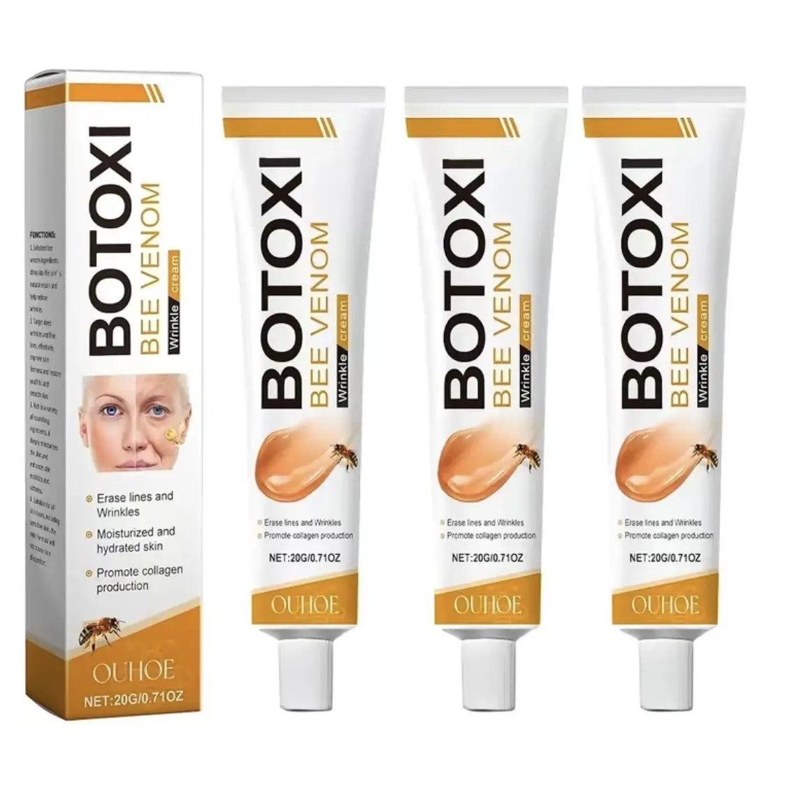 3-Pack Bee Venom Collagen Anti-Aging Hydrating Moisturizer - 0.71 oz, Anti-Wrinkle, Firming, Lifting, Gentle Radiant Balm for All Skin Types, Daily-Apply Skin Repair Cream with Smoother Texture & Moisture Boost