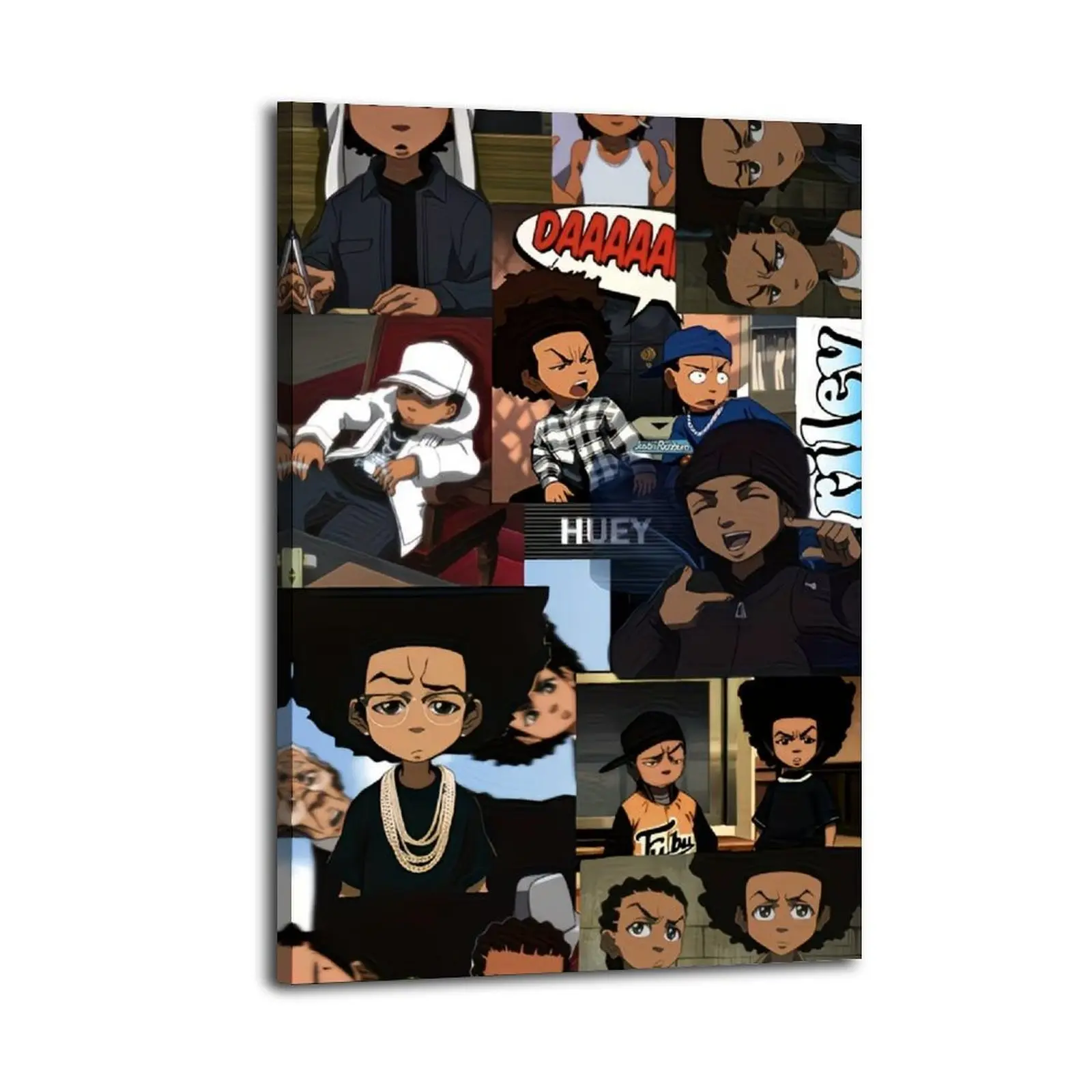 The Boondocks Huey Freeman Comic Art Canvas Collage Wall Art - 1-Piece Wood Frame Aesthetic Wall Decor, Funny Graphic Print, Box Packed Posters & Prints for Dorm Room, Man Cave