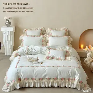 3pcs Lace Bedding Set, Includes 1 Lace Duvet Cover and 2 Pillowcases, Zipper Design, Soft Fabric, Suitable for All Seasons