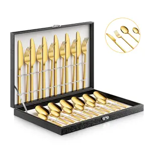 Velaze 24 Piece Cutlery Set for 6 People, Made of Stainless Steel, with Gift Box, with Knives, Forks, Cake Forks, Spoons, Coffee Spoons, Polished, Dishwasher Safe Tableware
