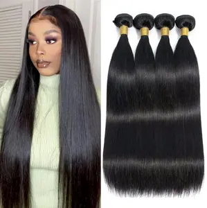 Gefily [14A]Long Straight Hair Bundles Body Wave Human Hair Weave Bundles Quick Weave Extensions 3/4PCS