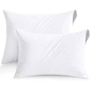 Bedding 2-Pack Standard Size Zippered Pillow Protectors, Bed Bug & Dust Mite Proof, Ultra Soft, Moisture Wicking, Waterproof Pillow Encasements (White)