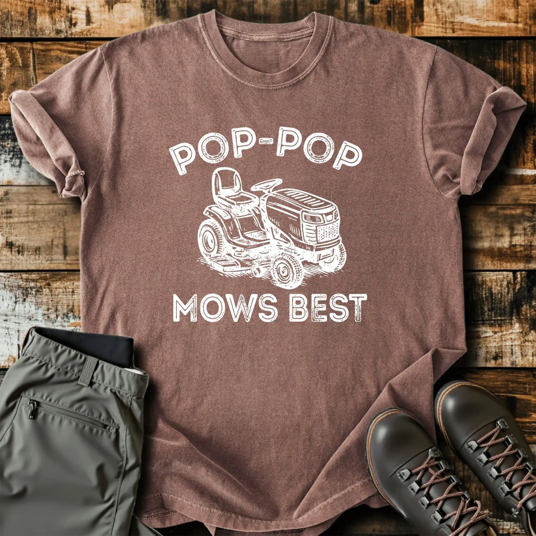 Comfort Colors Pop-Pop Mows Best, Funny Father's Day Gift, Vintage Lawn Mower Tee, Gift for Poppop Who Loves his Lawn, funny pop pop