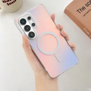HISTORYOO Magnetic case for Samsung Galaxy S26 Ultra S25 Plus S24 FE S23 S22 [Compatible with MagSafe] [Holographic Iridescent Color Changing Effect] Fashion Slim Cute Unique Protective Shock-Absorbent Bumper Slim Laser Matte Phone Cover Women Girls
