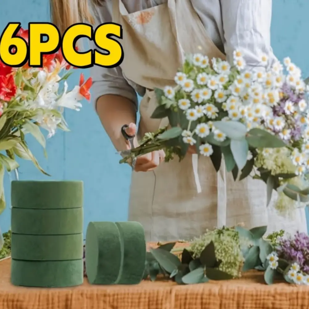6 Packs Round Floral Foam Blocks Green Wet Dry Flower Foam Bricks DIY Flower Arrangement Supplies Kit Florist Foam for Aisle Flowers Wedding Party Decorations
