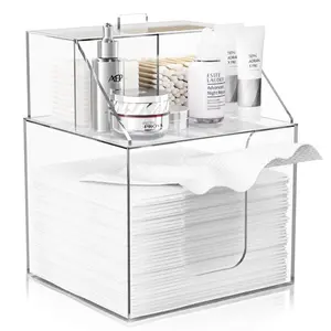 Disposable Facial Towels Storage Box  - Cotton Pads - Swabs Upgraded Double Layer Acrylic Storage Container Face Towel Holder