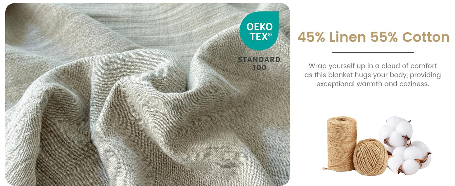 Simple&Opulence Linen Cotton Throw Blanket with Double Layered Folded Edge for Couch/Bed/Sofa/Gift, Natural Flax Solid Color Soft Breathable Cozy Farmhouse Home Décor