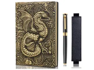 A5 Vintage Map Embossed Leather Notebook Travel Journal Daily Notepad Drawing Antique Handmade Lined Hardcover with Pen