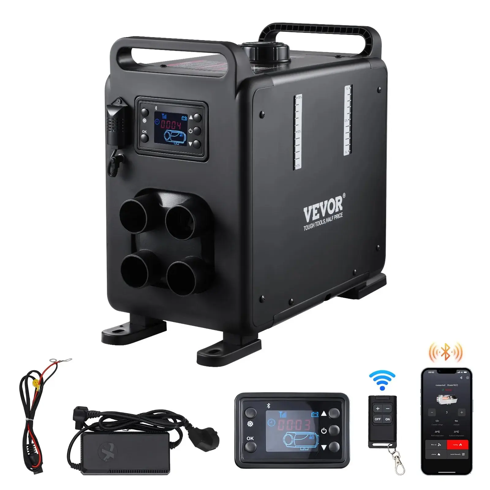 【toolupgrade】 VEVOR 8KW Diesel Heater, 12V/24V All in One Diesel Air Heater, Bluetooth APP Control, Remote Control and Display Screen, Fast Heating Vertical Portable Diesel Heater for Vehicles, Garage