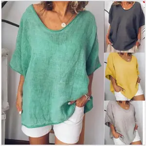 New solid color T-shirt loose short-sleeved tops casual cotton and linen oversized plus size women's clothing summer babydoll color top ethel cain legalize