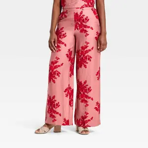 Women's Slub Crepe Printed Pants - A New Day