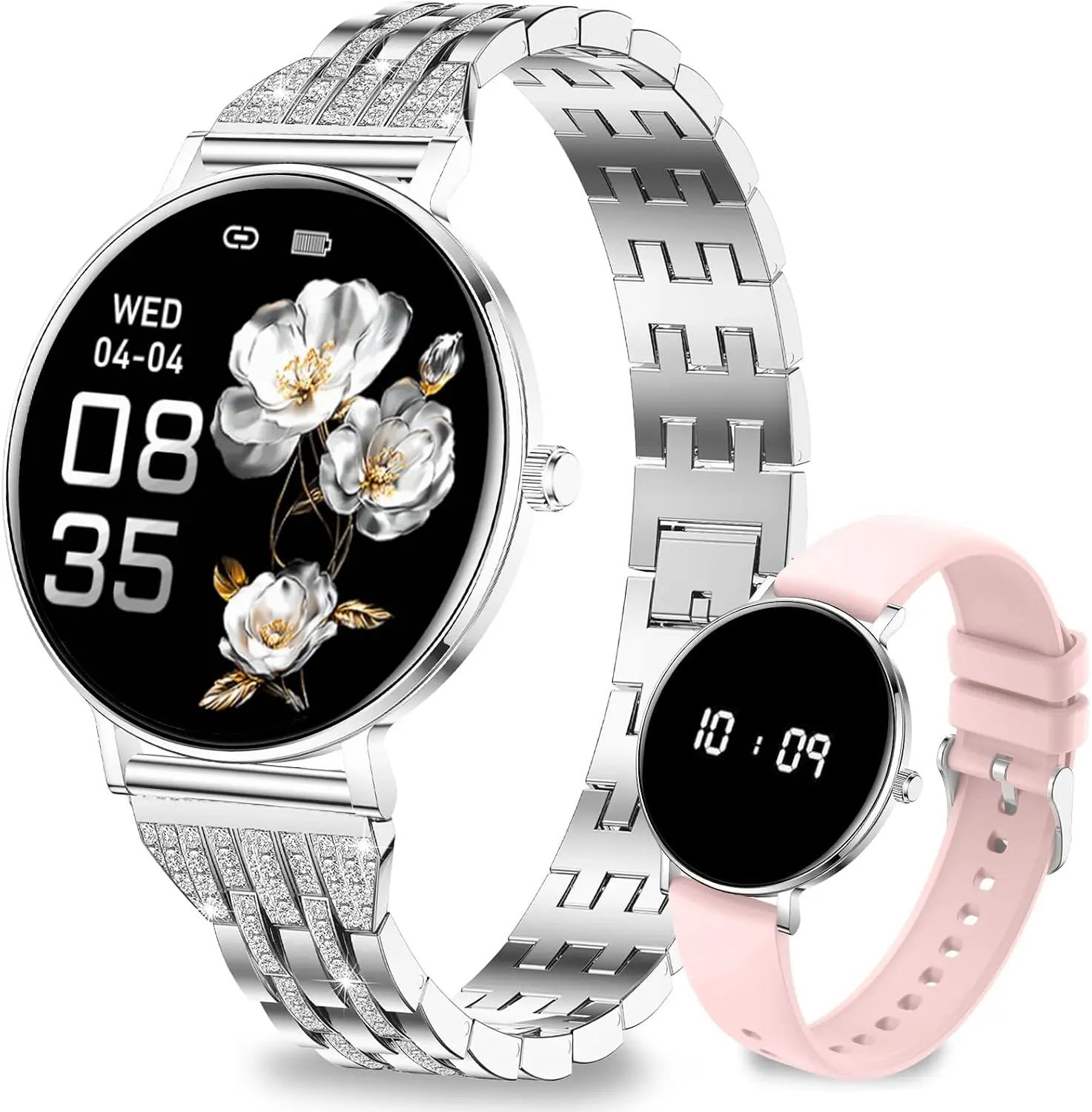 Smart Watch for Women, 8mm Ultra-Thin 1.32" Amoled Display Smartwatch with 7-Day Battery, Heart Rate & SpO2 Sleep Monitor, Multiple Sports Modes, IP68 Waterproof Fitness Tracker for Android iOS, 2 Bands, Silver