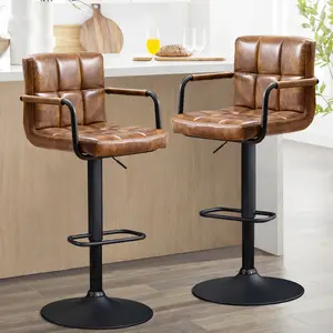 Furnimart 30" Leather Bar Stools Set of 2 Adjustable Modern Design Swivel Barstools for Kitchen and Dining Room