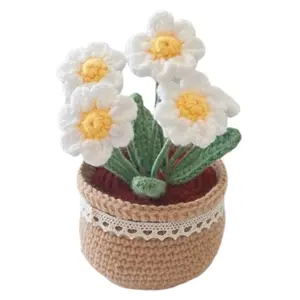 DIY Flower Potted Crochet Kit with Video Tutorials Artificial Small Potted Plants Wear Resist Hand Woven Knitting Kit for Home Room Decor Desktop Ornament
