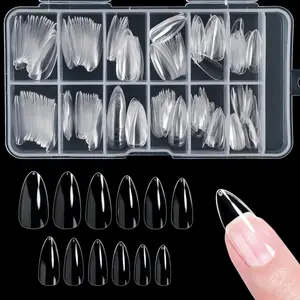 Almond Nail Tips 240PCS Clear Nails Tips Soft Gel Full Cover Nail Short Almond 12 Sizes Artificial Pre-shape Stiletto False Nails Oval Press-On Nail