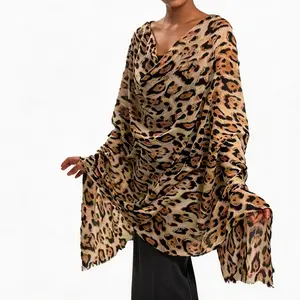 Vselectstudio Leopard Print Shawl Wrap for Women Lightweight Poncho Scarf Stylish Animal Print Wrap Fashion Boho Shawl Elegant Travel Layering Fall Winter Outfit 47