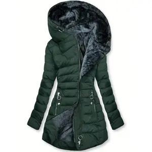[Fleece-Lined Jacket] Winter Fleece-Lined Women's Hooded Jacket | Mid-Length Relaxed Fit Coat with Zipper Front, Long Sleeve Casual Outerwear for Cold Weather