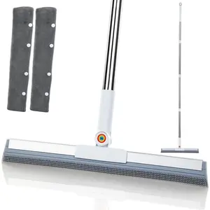 62" Long Handle Rubber Squeegee Broom for Floor Pet Hair Removal, Suitable for Garage Floor, Concrete, Tile, Carpet & Windows, Equipped with 2 Microfiber Pads