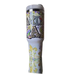 40oz Mardi Gras "Bourbon St." Tumbler with Iconic Design and Straw for Easy Sipping Perfect for On-the-Go Drinks