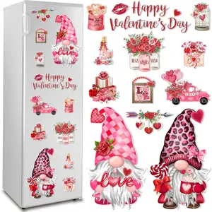 12pcs Valentine'S Day Gnome Fridge Magnets | Waterproof Heart Magnet Decals, Happy Valentine'S Day Stickers for Car Garage Door, Suitable for Home Kitchen Decoration, Rubber Material, Door Decorations