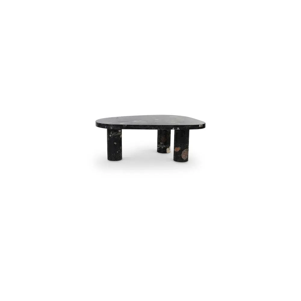 Handcrafted Stone Coffee Table - Messina Pebble Granite, Geometric Unexpected Shape Indoor Furniture with Triple Columnar Base, Coffee Tables