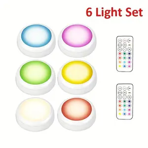 LED Remote Control Cabinet Lights 6pcs Set RGBW 16 Color Adjustable Battery Powered Night & Decorative Lighting for Bedroom Living Room