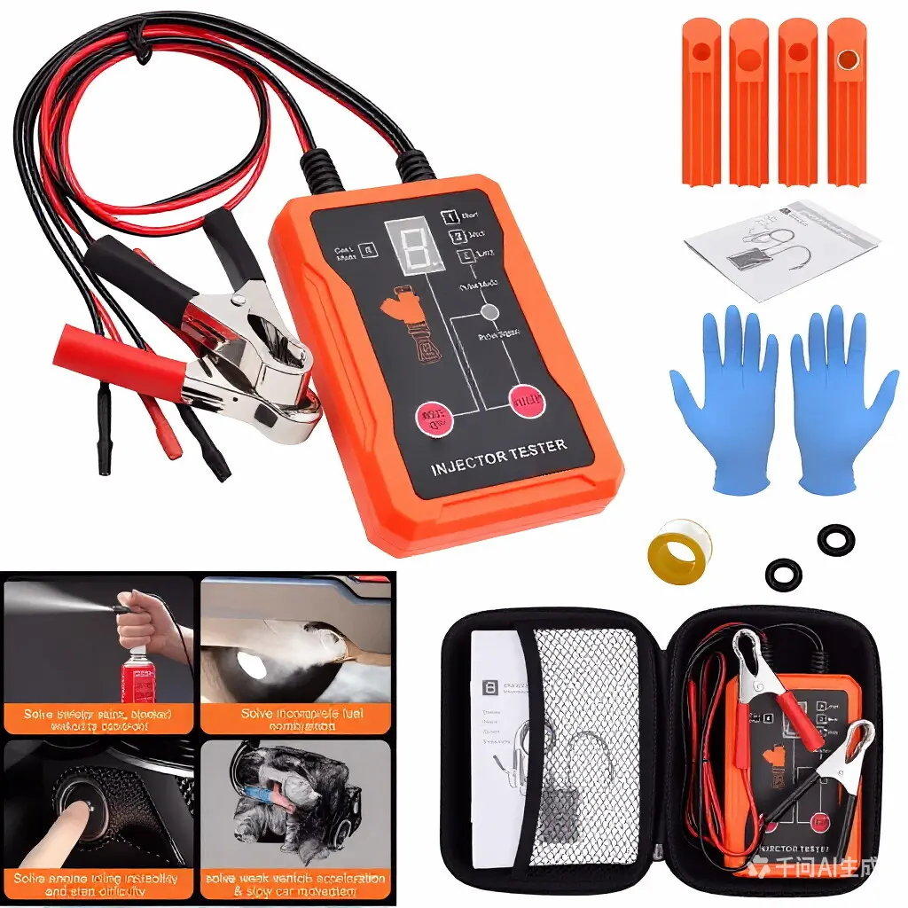 Universal Fuel Injector Tester and Cleaner Tool Kit, DIY Cleaning Tool Kit, 8 Pulse Modes, 4 Wire Dual Channel for 2 Fuel Injectors, 12V/5V Output Power