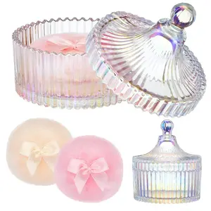 Tioncy 3 Pcs Large Body Powder Puff and Container Valentine's Day gift Powder Container with Puff Crystal Case Soft Washable Reusable Velour Face Body Glitter Wet Dry Makeup(Classic,Dazzling)
