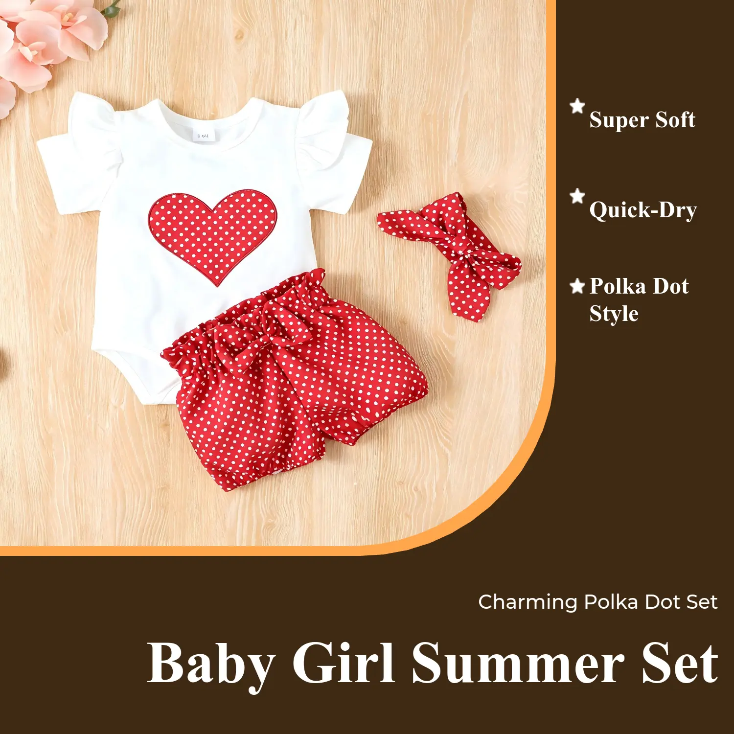 Baby Girls Clothing 2-Piece Summer Short-Sleeve Romper & Shorts Set, Includes 1 Flower Baby Summer Accessory Gift, Baby Summer Accessories Gift Sets Newborn Outfits Set